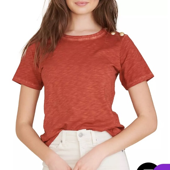 Veronica Beard Carla Button Trimmed T Shirt, Rust, XS, 100% Pima Cotton, NWOT - Picture 2 of 7